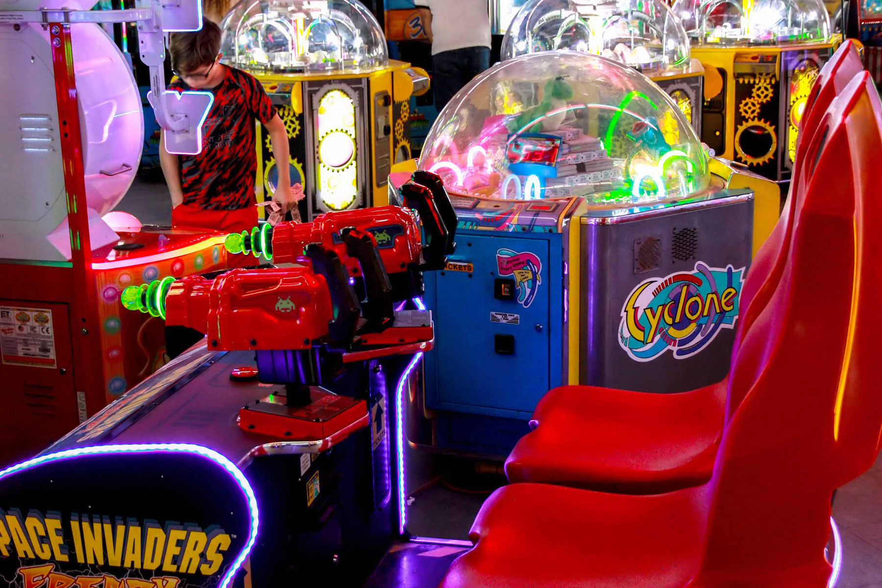 Space Invaders, Big Bass Wheels | Arcade Banner | Palace Playland | Old Orchard Beach, ME